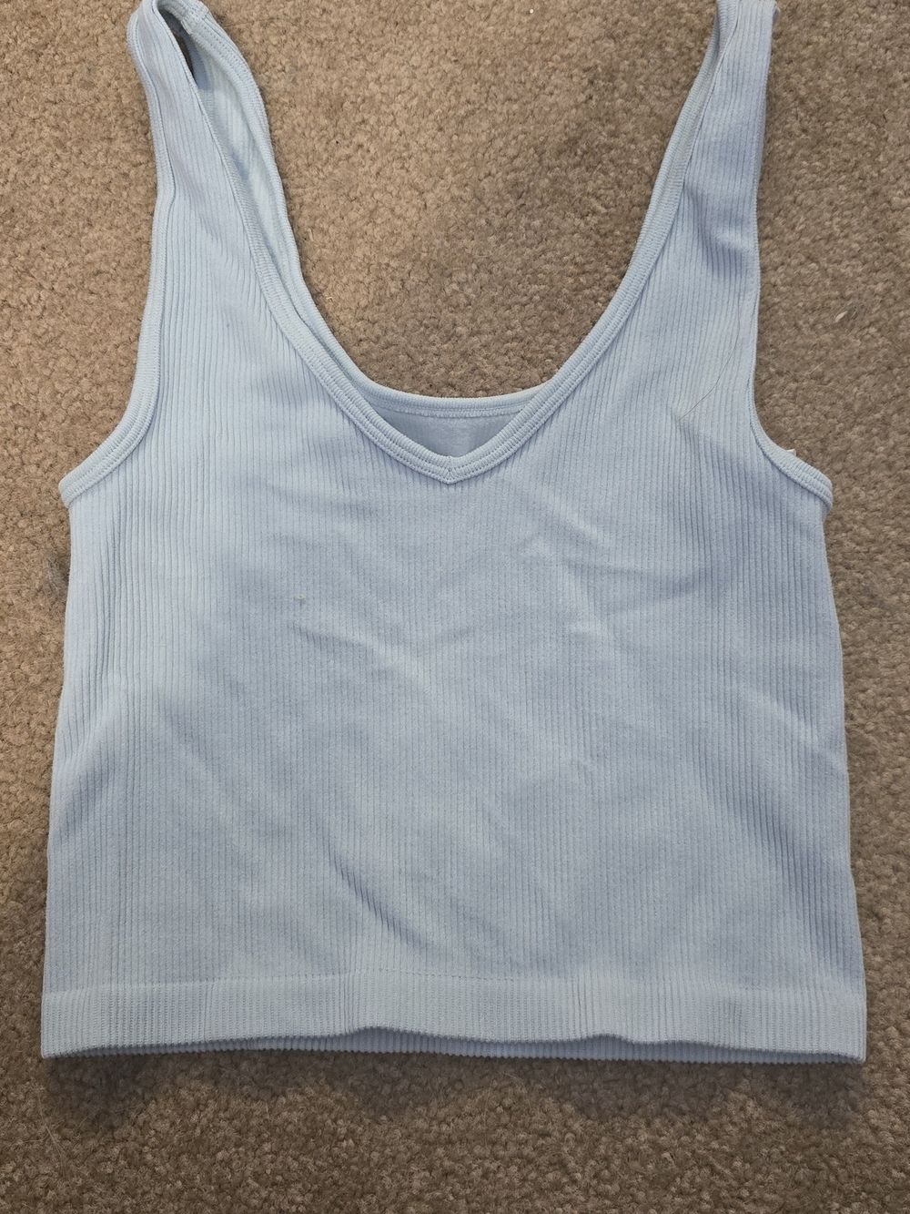 Light Blue Ribbed V-Neck Tank Top - Women